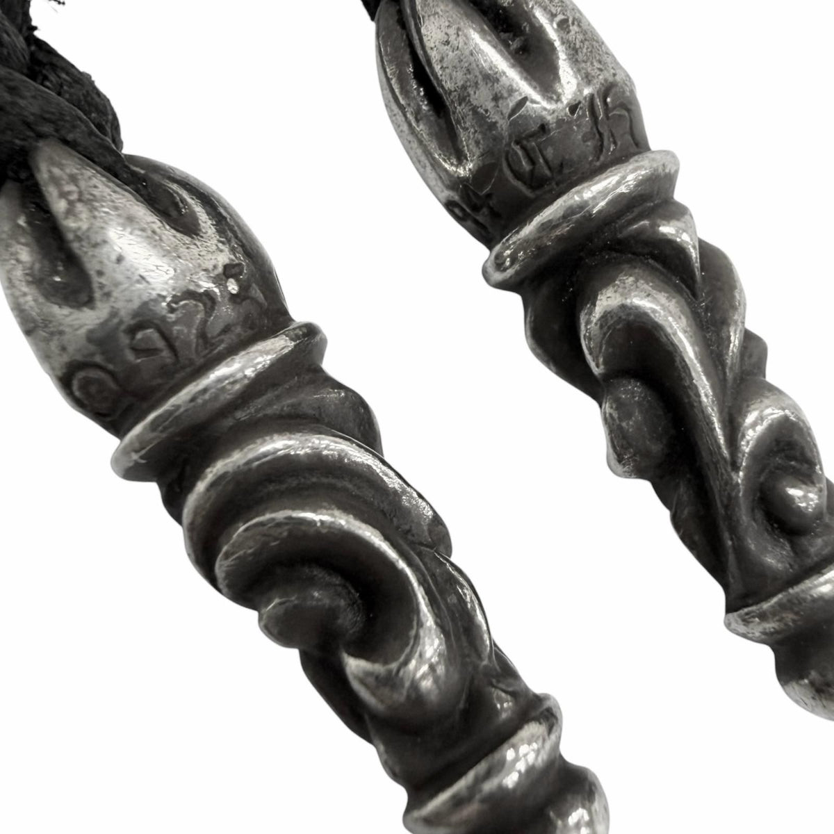 Chrome Hearts Leather Braid Scroll 925 Sterling Silver Bolo Chip Necklace Black — view 5