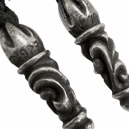 Chrome Hearts Leather Braid Scroll 925 Sterling Silver Bolo Chip Necklace Black — view 5
