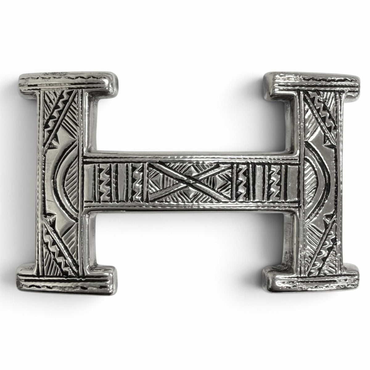 Hermes 925 Sterling Silver Touareg Toareg Hand Carved Sculpture Design H Logo