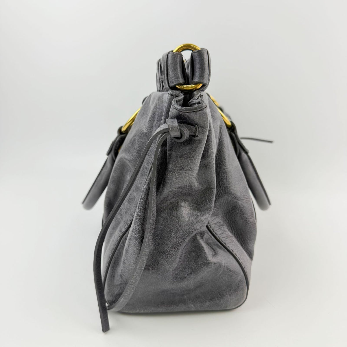 Miu Miu Logo Gathered Ring 2-Way Shoulder Bag Leather Gray Gold Vintage — view 3