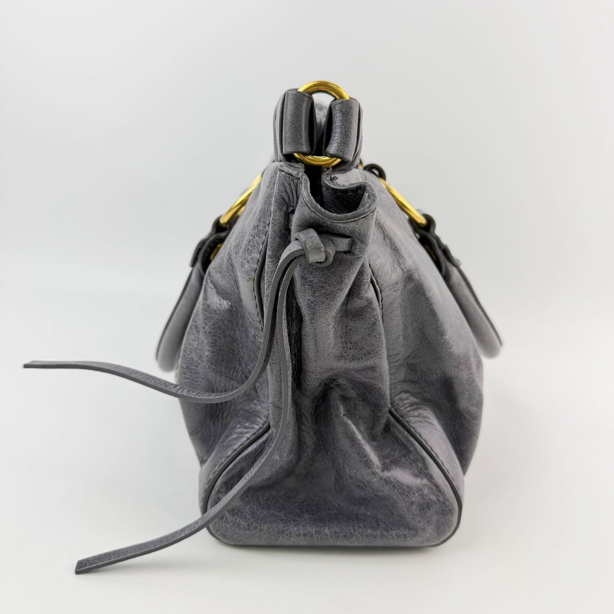 Miu Miu Logo Gathered Ring 2-Way Shoulder Bag Leather Gray Gold Vintage — view 5