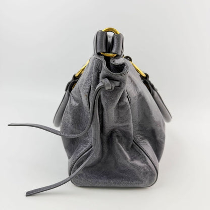 Miu Miu Logo Gathered Ring 2-Way Shoulder Bag Leather Gray Gold Vintage — view 5