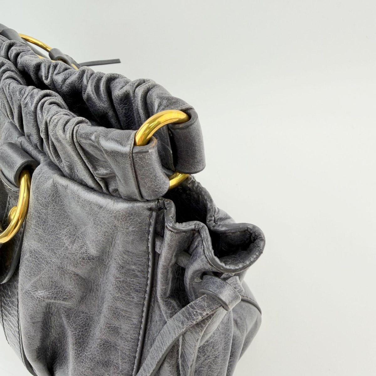 Miu Miu Logo Gathered Ring 2-Way Shoulder Bag Leather Gray Gold Vintage — view 4