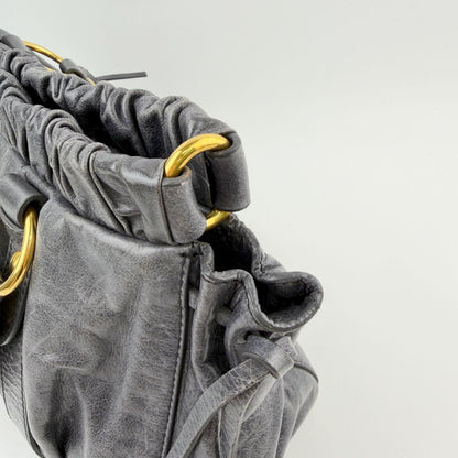 Miu Miu Logo Gathered Ring 2-Way Shoulder Bag Leather Gray Gold Vintage — view 4