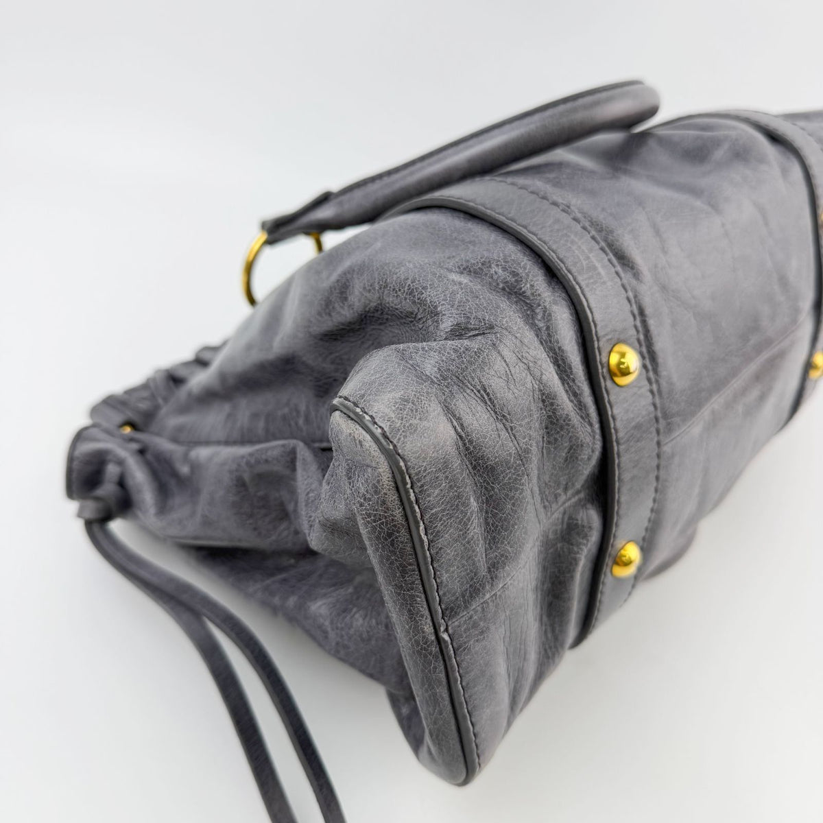 Miu Miu Logo Gathered Ring 2-Way Shoulder Bag Leather Gray Gold Vintage — view 8