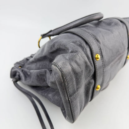 Miu Miu Logo Gathered Ring 2-Way Shoulder Bag Leather Gray Gold Vintage — view 8