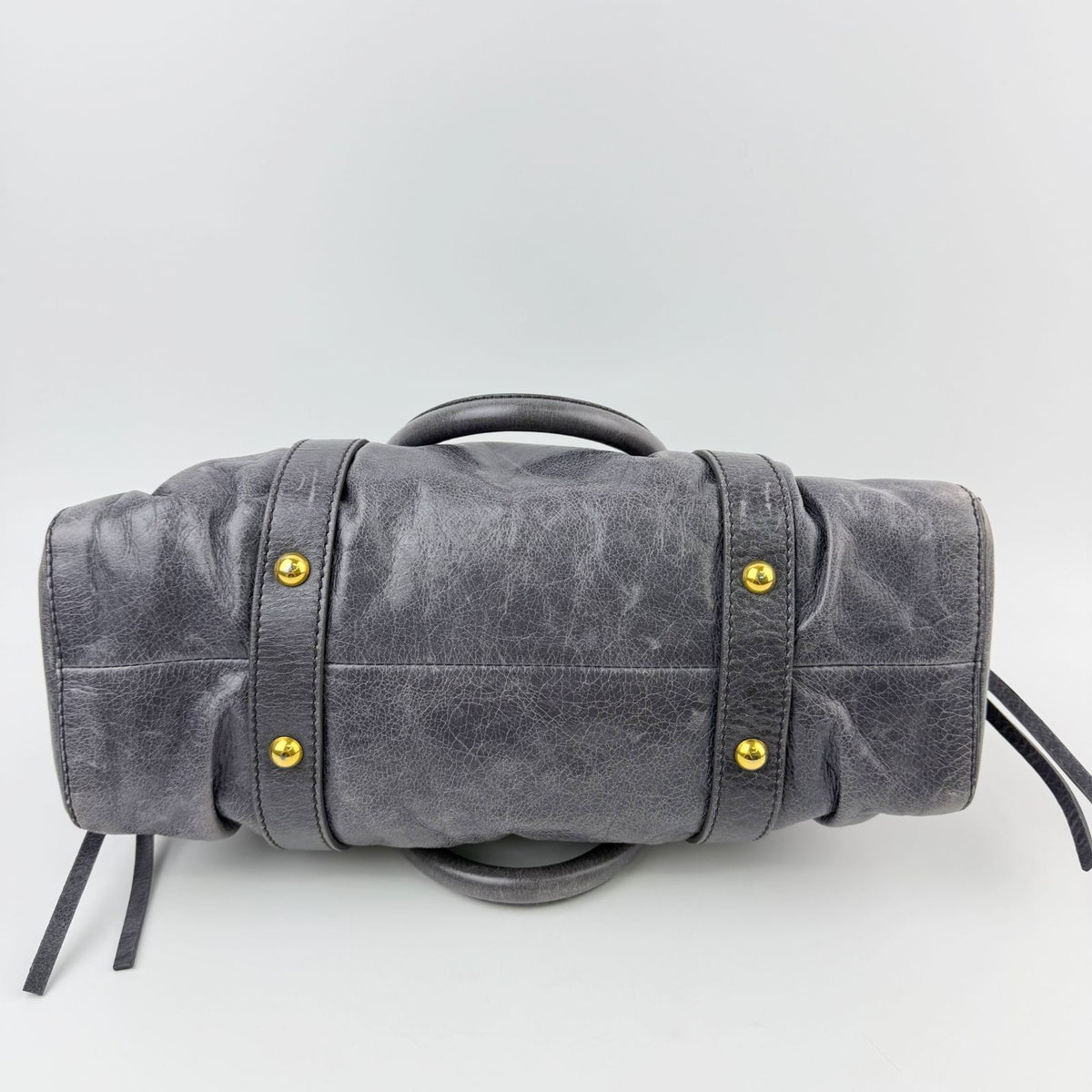 Miu Miu Logo Gathered Ring 2-Way Shoulder Bag Leather Gray Gold Vintage — view 7