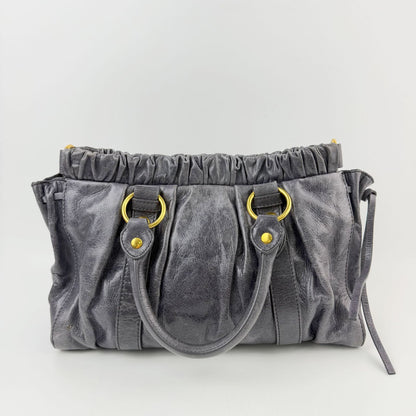 Miu Miu Logo Gathered Ring 2-Way Shoulder Bag Leather Gray Gold Vintage — view 2