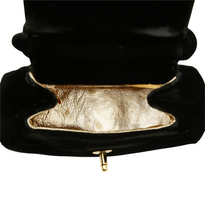 Chanel CC Logo Twist Handle Mini Handbag Top Black Gold Velour — view 8