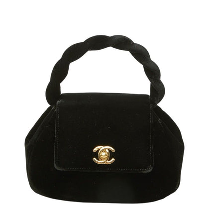 Chanel CC Logo Twist Handle Mini Handbag Top Black Gold Velour