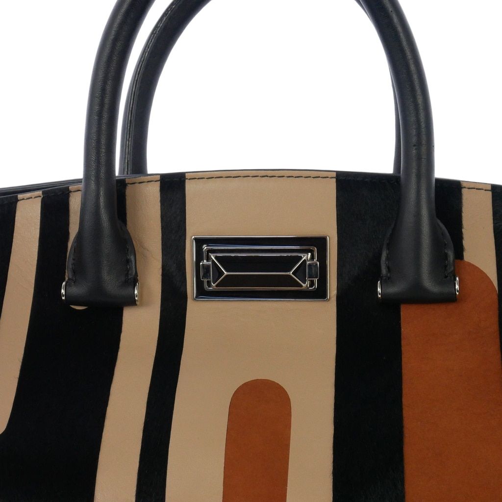 Max Mara Striped Leather 2-Way Shoulder Bag Brown Black — view 5