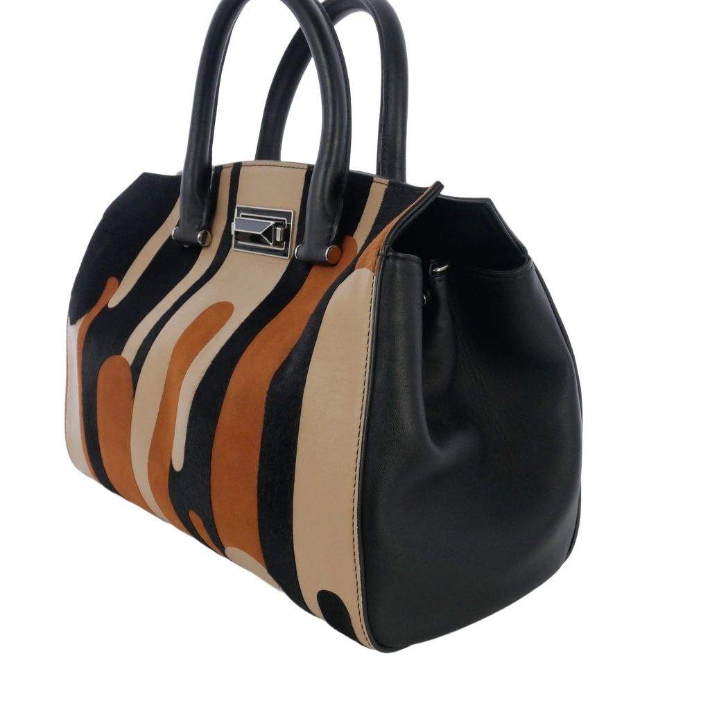 Max Mara Striped Leather 2-Way Shoulder Bag Brown Black — view 4