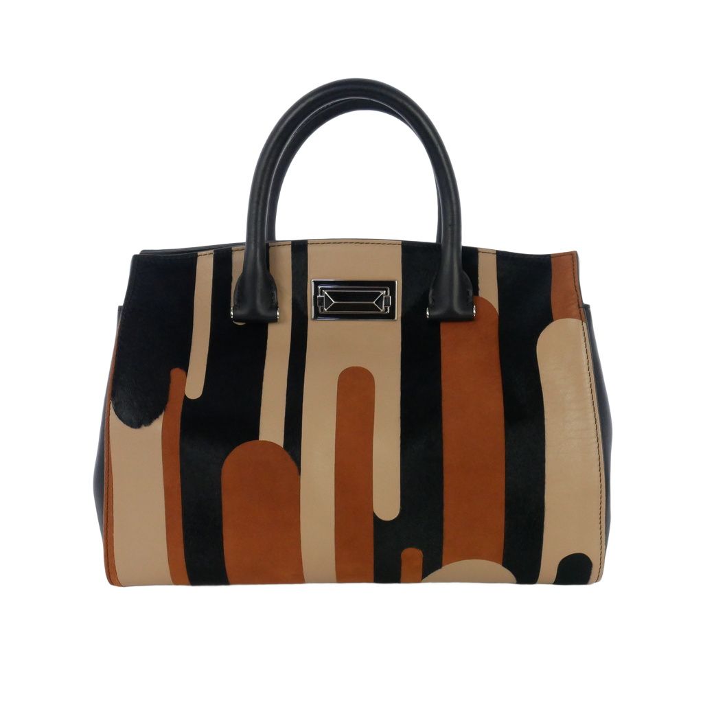 Max Mara Striped Leather 2-Way Shoulder Bag Brown Black