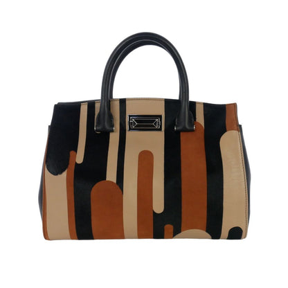 Max Mara Striped Leather 2-Way Shoulder Bag Brown Black