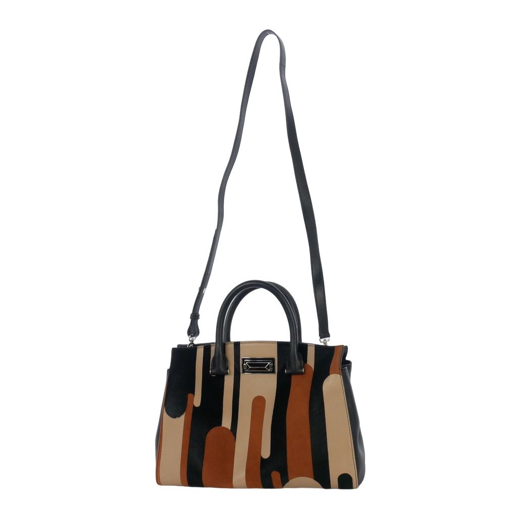 Max Mara Striped Leather 2-Way Shoulder Bag Brown Black — view 3