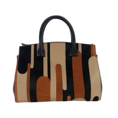 Max Mara Striped Leather 2-Way Shoulder Bag Brown Black — view 2