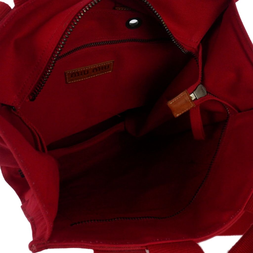 Miu Miu Canvas Tote Shoulder Bag Rivet Red — view 8