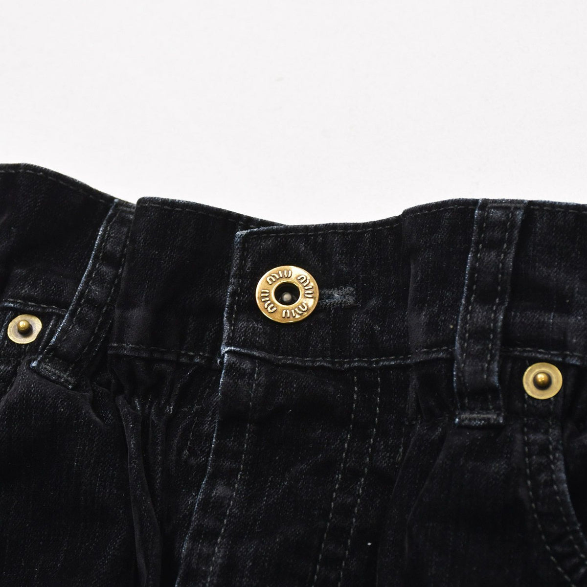 Miu Miu Wide Pants Black Cotton Gathered Washed Flock 36 — view 3
