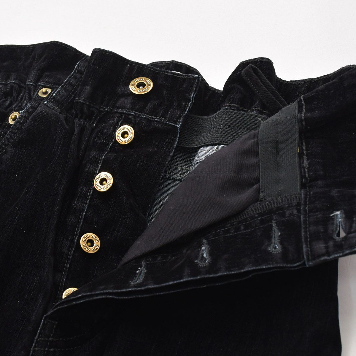 Miu Miu Wide Pants Black Cotton Gathered Washed Flock 36 — view 4