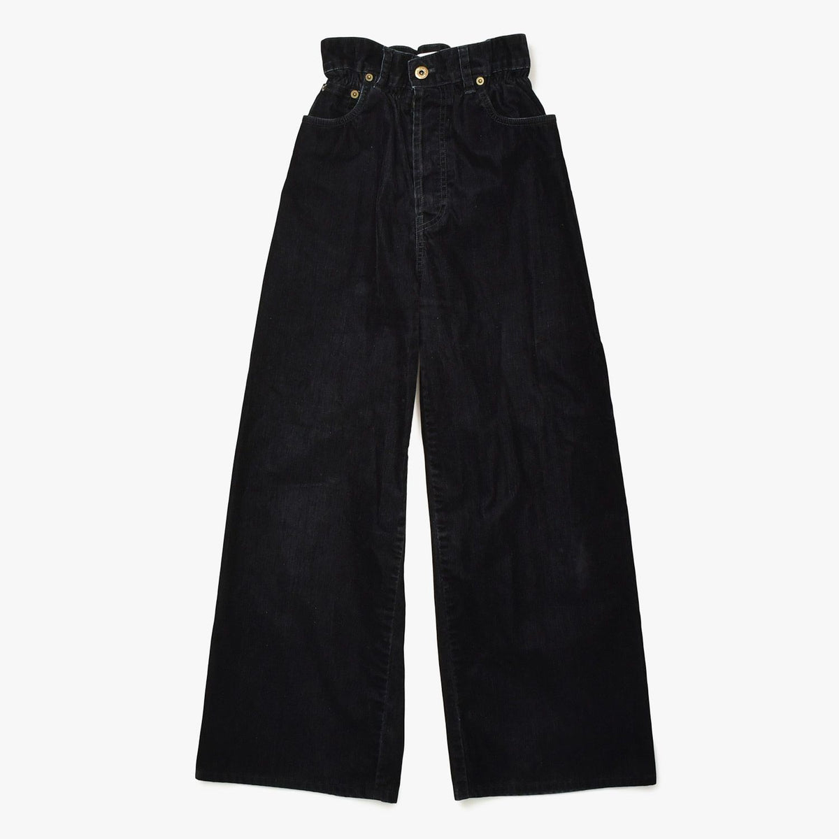Miu Miu Wide Pants Black Cotton Gathered Washed Flock 36