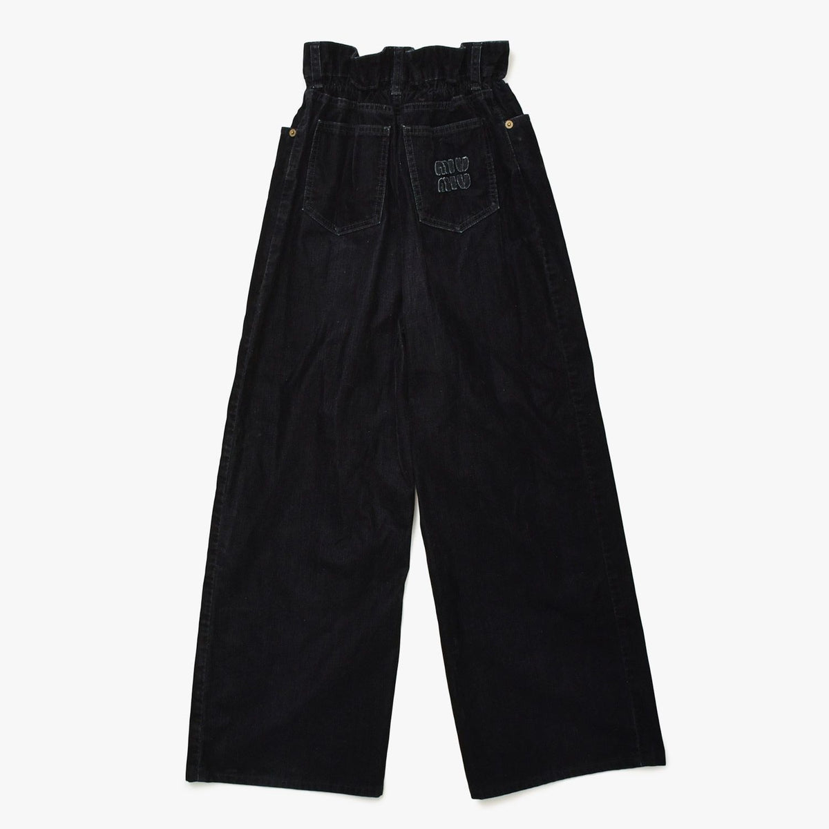 Miu Miu Wide Pants Black Cotton Gathered Washed Flock 36 — view 2