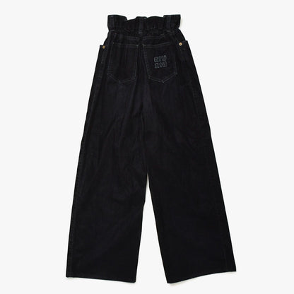 Miu Miu Wide Pants Black Cotton Gathered Washed Flock 36 — view 2