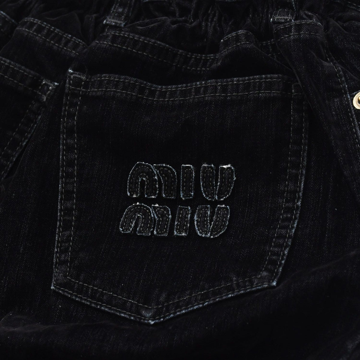 Miu Miu Wide Pants Black Cotton Gathered Washed Flock 36 — view 8