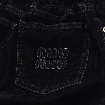Miu Miu Wide Pants Black Cotton Gathered Washed Flock 36 — view 8