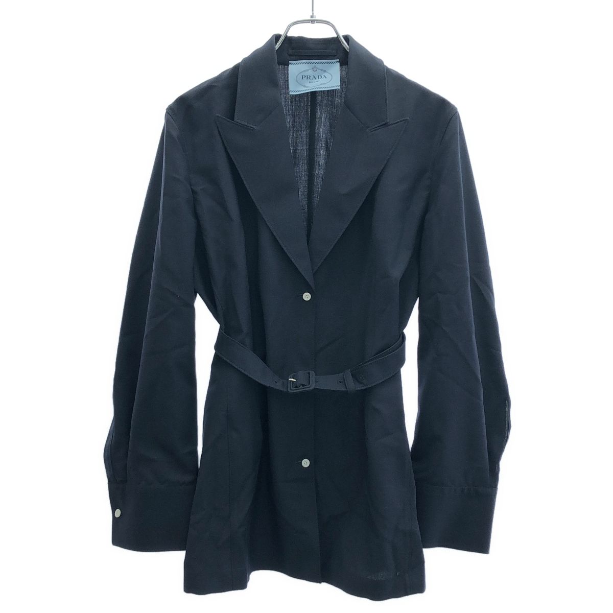 Prada Belted Wool Jacket Navy