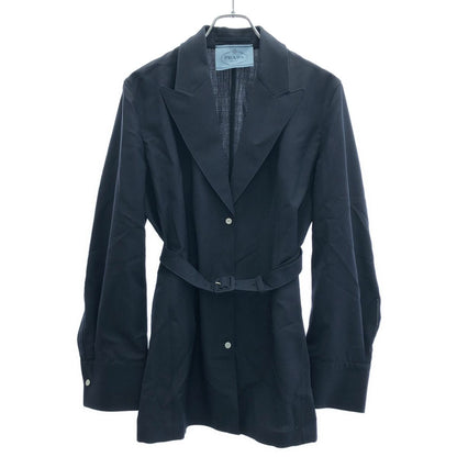 Prada Belted Wool Jacket Navy