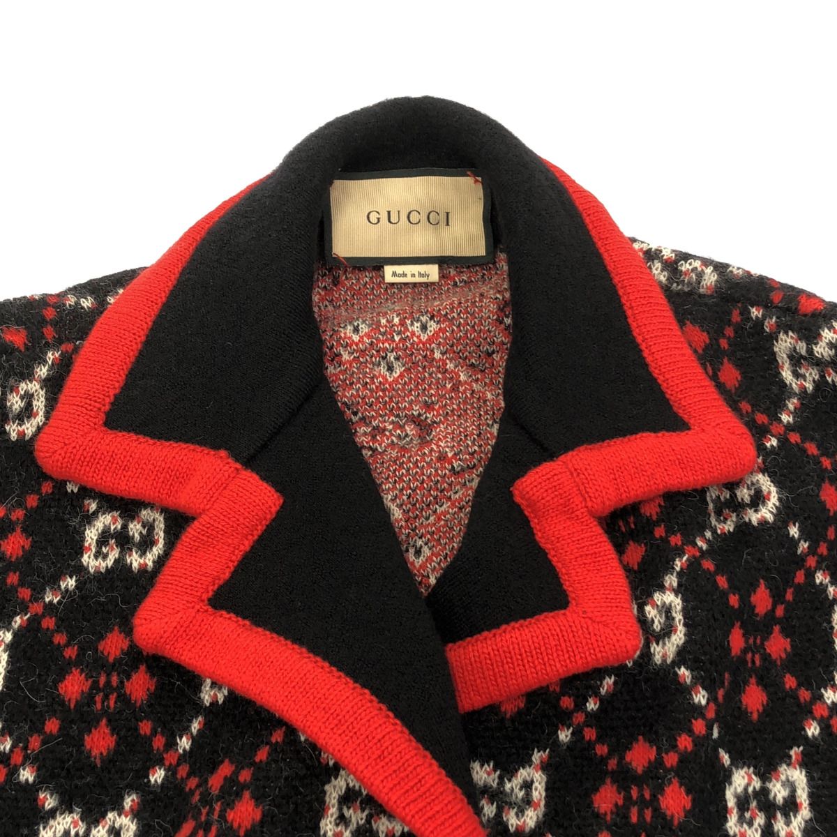Gucci GG Jacquard Knit Jacket Black Red — view 4