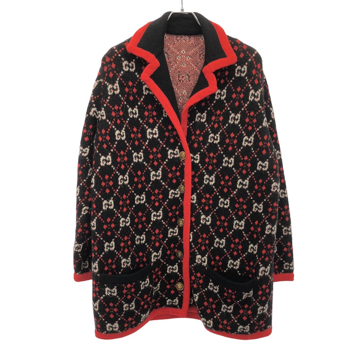 Gucci GG Jacquard Knit Jacket Black Red