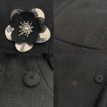 Miu Miu 10 AW Metal Flower Bijou Melton Coat Black — view 7