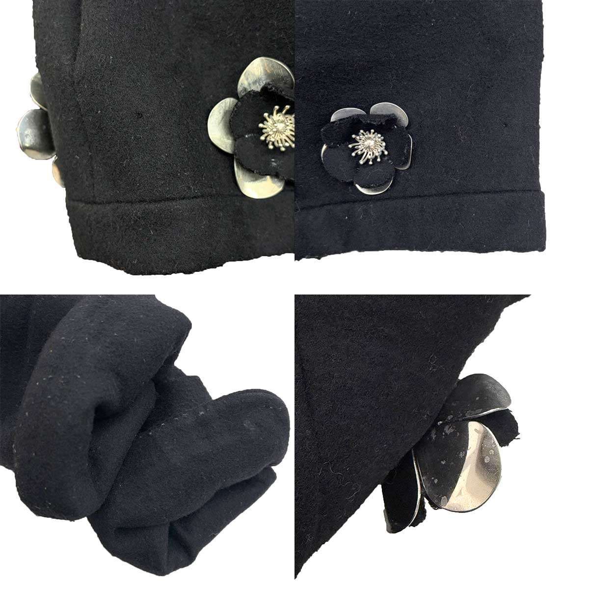 Miu Miu 10 AW Metal Flower Bijou Melton Coat Black — view 8