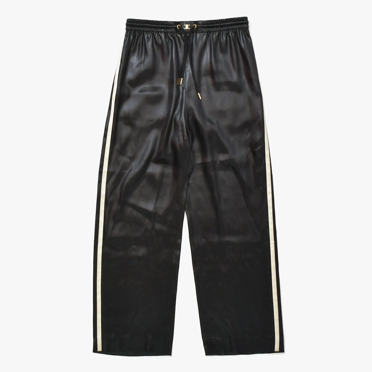 Celine Macadam Line Pants Straight Jersey Satin Black White