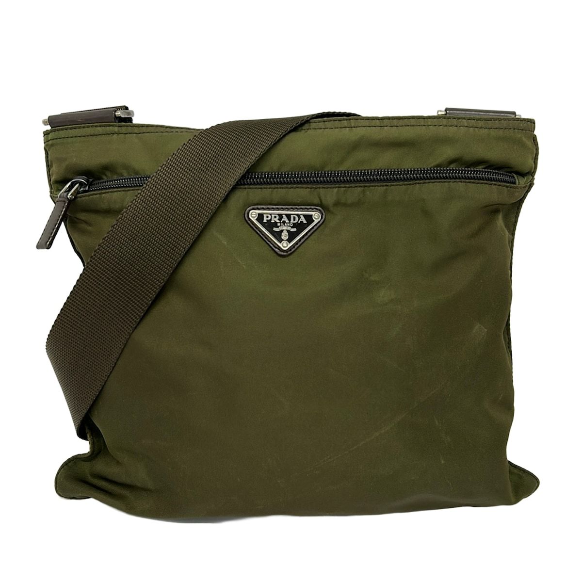 Prada Shoulder Bag Khaki Dark Brown Leather