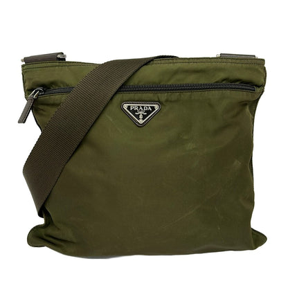 Prada Shoulder Bag Khaki Dark Brown Leather