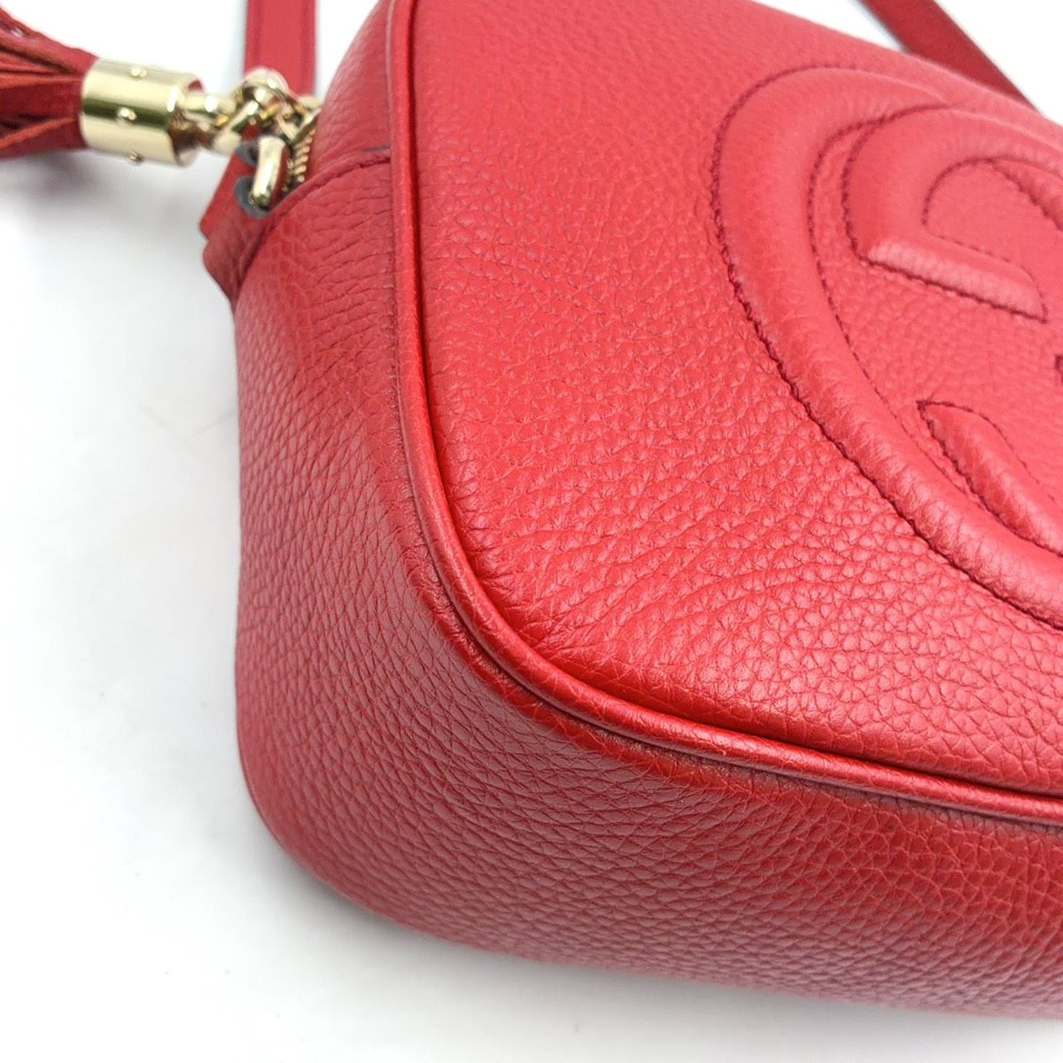 Gucci Soho Small Disco Interlocking G Leather Red Shoulder Bag Gold — view 7