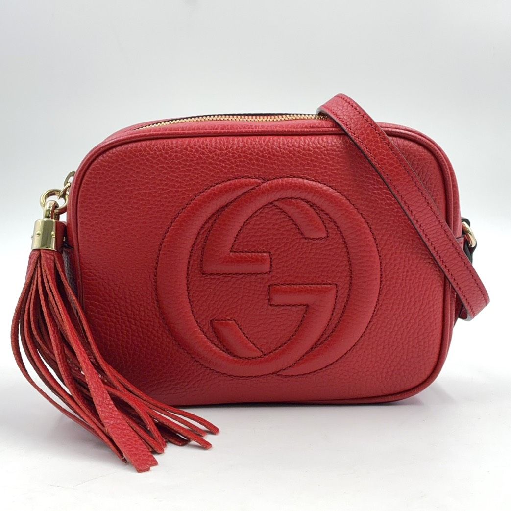 Gucci Soho Small Disco Interlocking G Leather Red Shoulder Bag Gold
