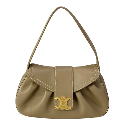 Celine Shoulder Bag Medium Polly Gray Beige Leather
