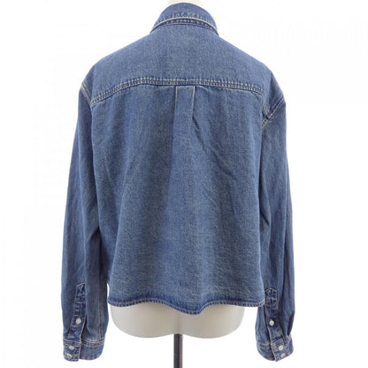Celine Union Chien Wash Denim Cropped Shirt Triomphe — view 2