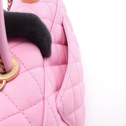 Chanel Handbag Coco Handle Flap Quilted 2-Way Pink Caviar Leather Chain — view 6