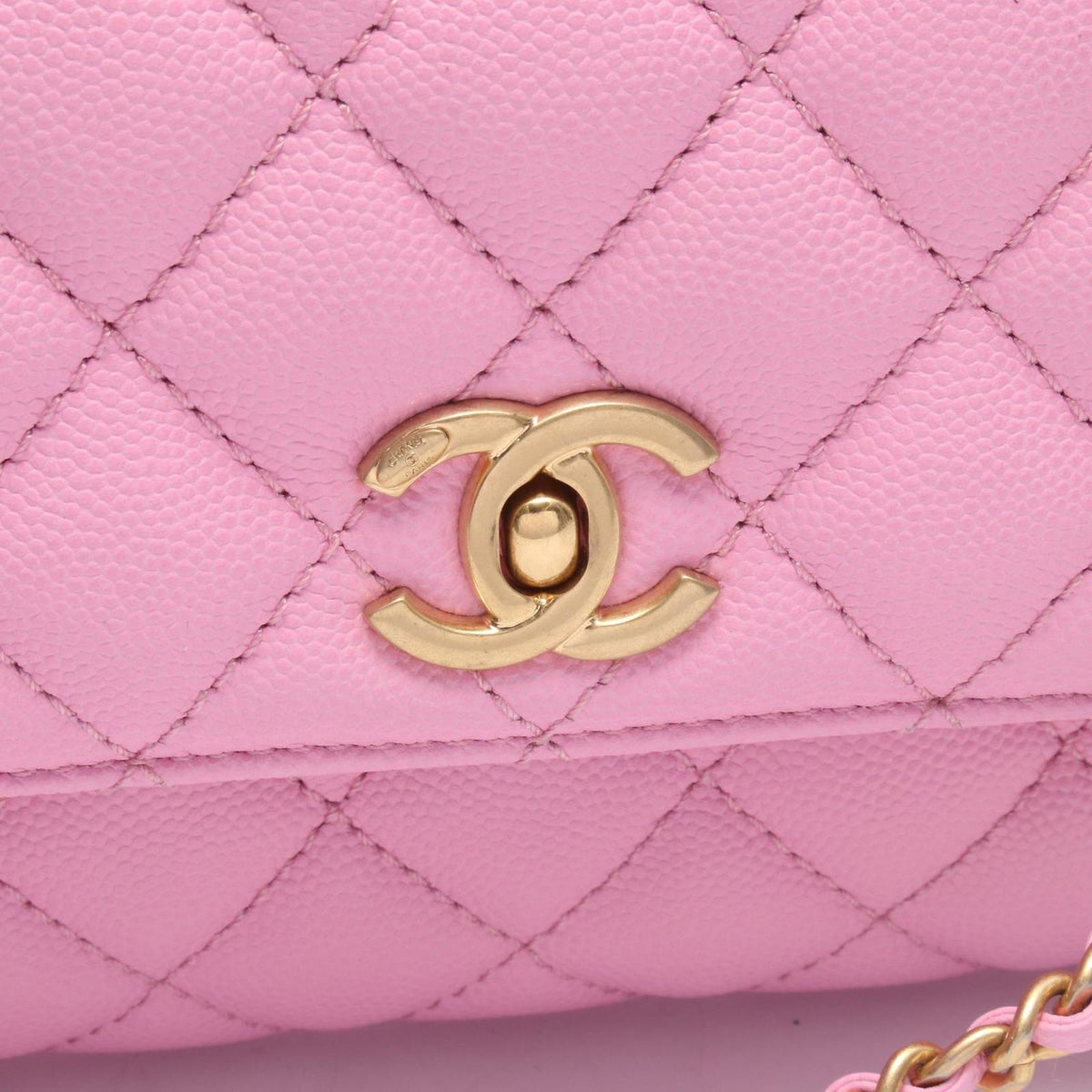 Chanel Handbag Coco Handle Flap Quilted 2-Way Pink Caviar Leather Chain — view 8