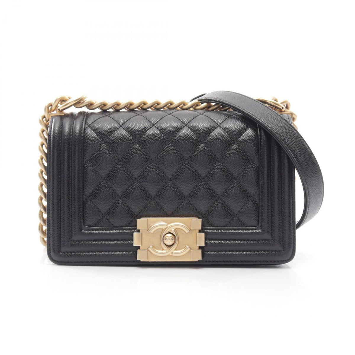 Chanel Shoulder Bag Boy Small Black Caviar Leather Chain