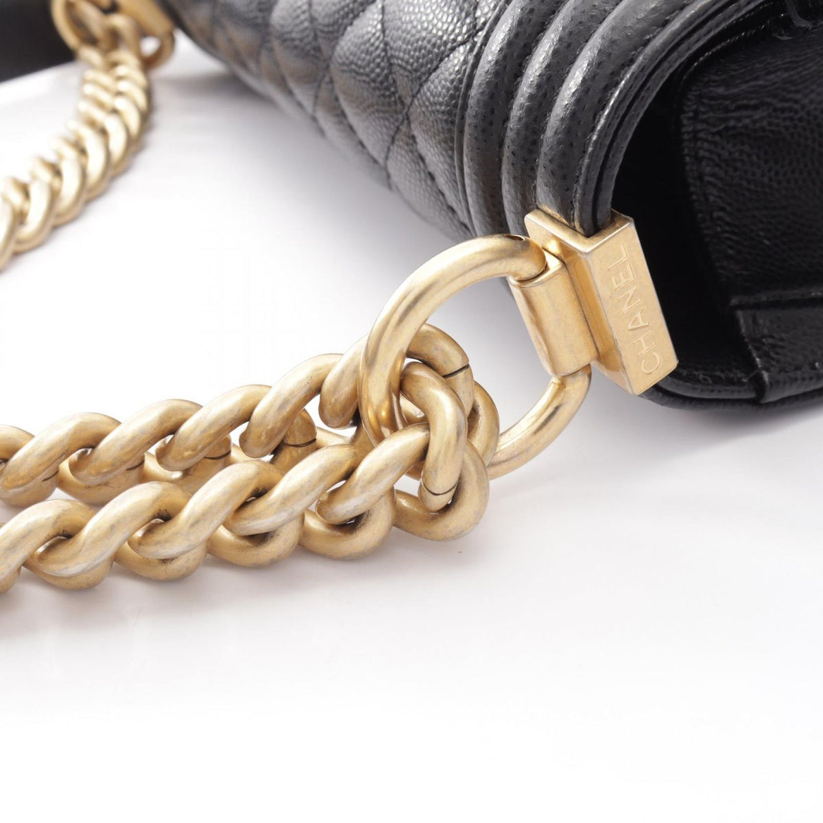 Chanel Shoulder Bag Boy Small Black Caviar Leather Chain — view 7