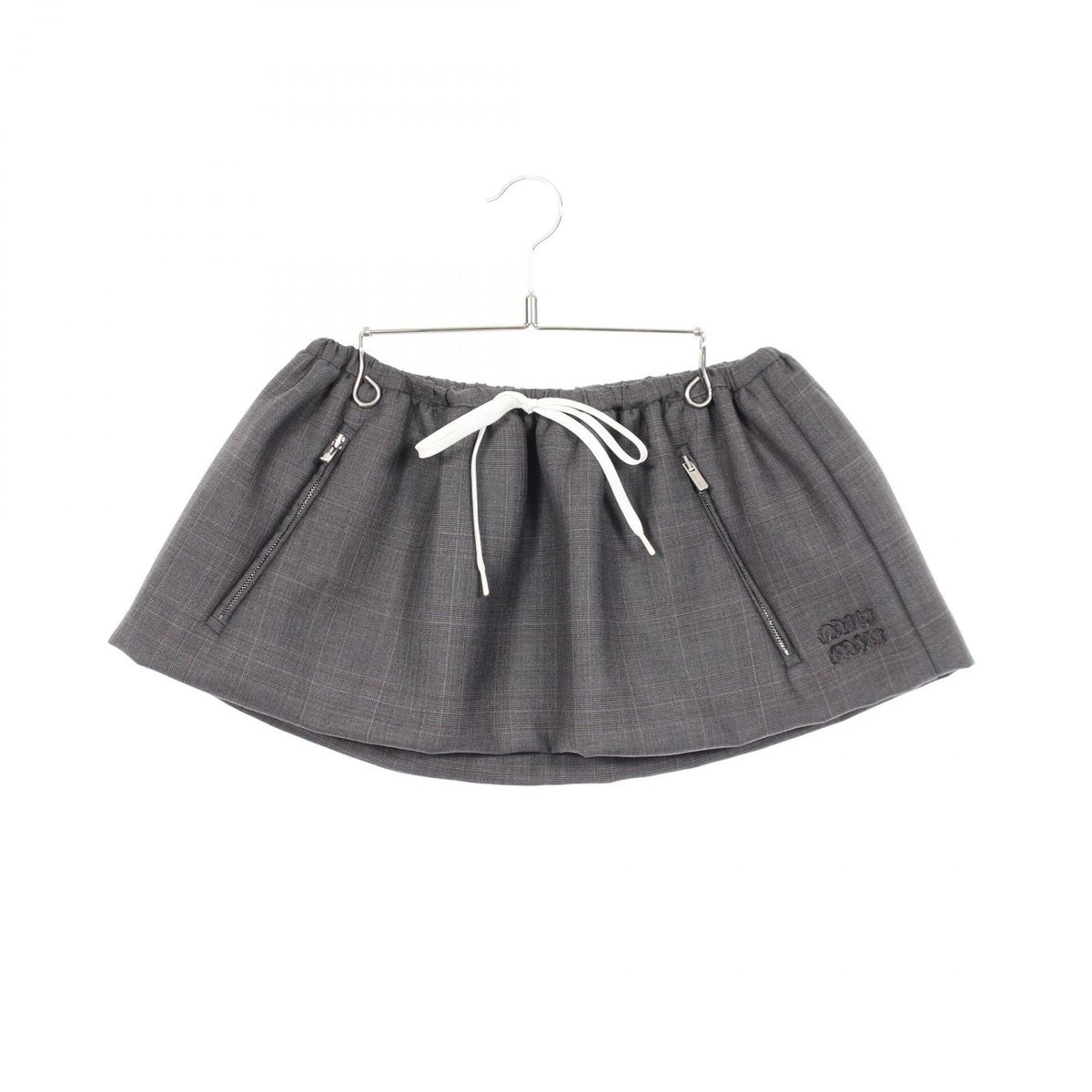 Miu Miu Skirt Drawstring Check Mini Gray Wool