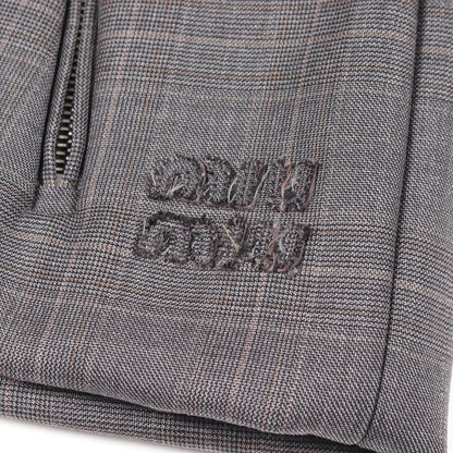 Miu Miu Skirt Drawstring Check Mini Gray Wool — view 8