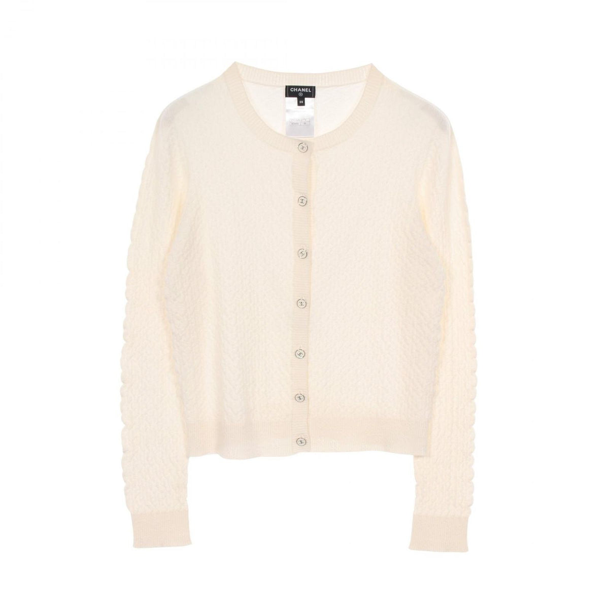 Chanel Cardigan CC Logo Button White Cashmere