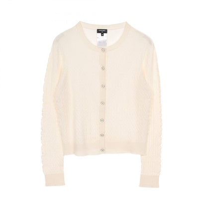 Chanel Cardigan CC Logo Button White Cashmere