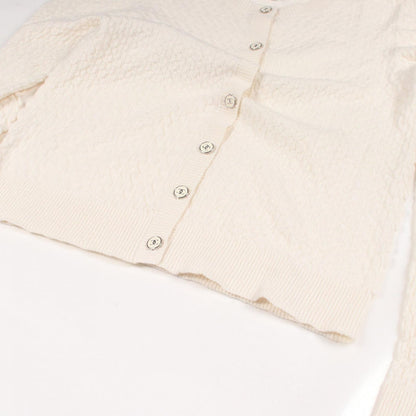 Chanel Cardigan CC Logo Button White Cashmere — view 5